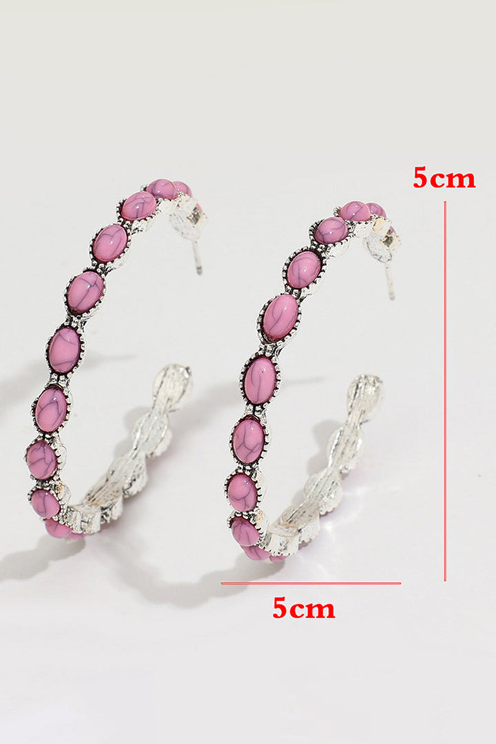 Pink Scalloped Faux Gem Inlay Hoop Pierced Earrings