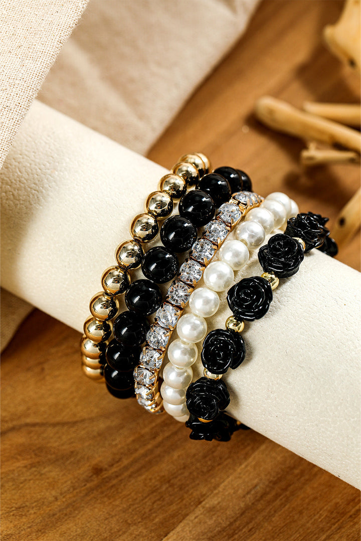 5 Piece Black, Gold & Ivory Stacking Bracelets